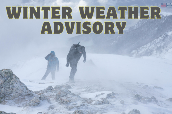 Snowy landscape in northern Minnesota and northwest Wisconsin under a winter weather advisory.