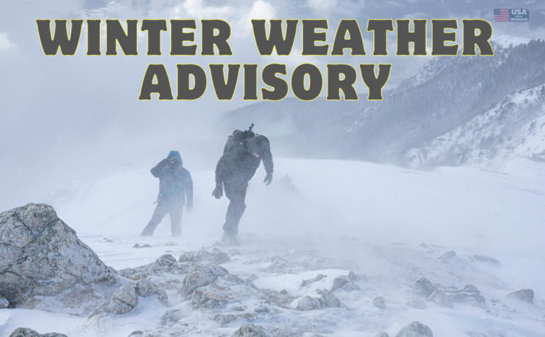 Snowy landscape in northern Minnesota and northwest Wisconsin under a winter weather advisory.