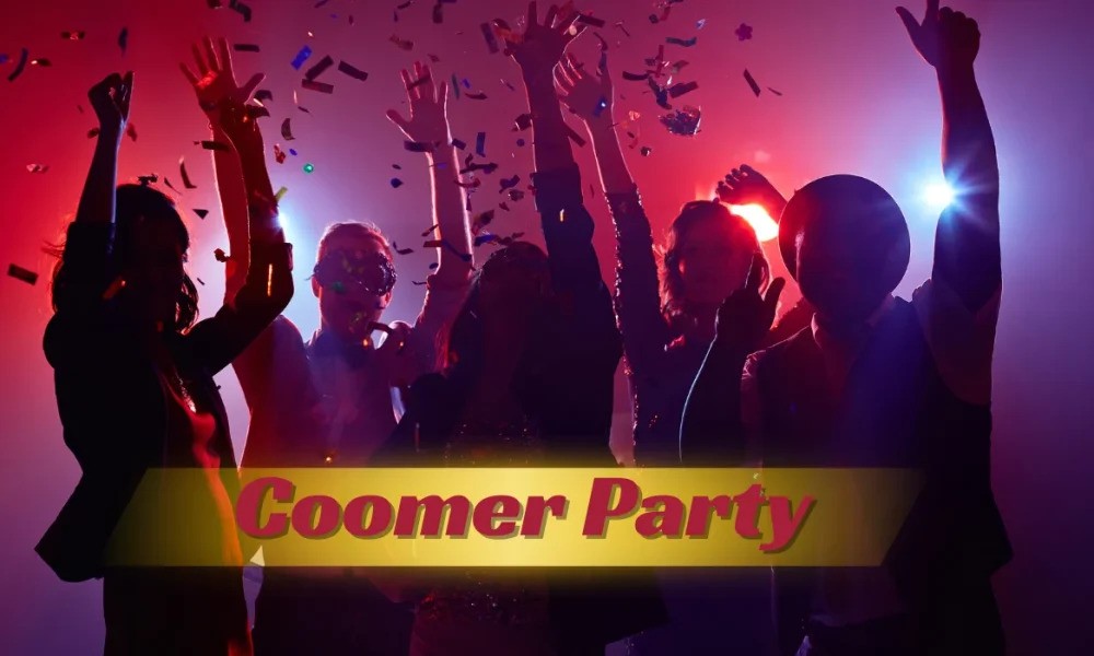 A vibrant, exclusive Coomer Party with adults enjoying sophisticated entertainment in an elegant venue.